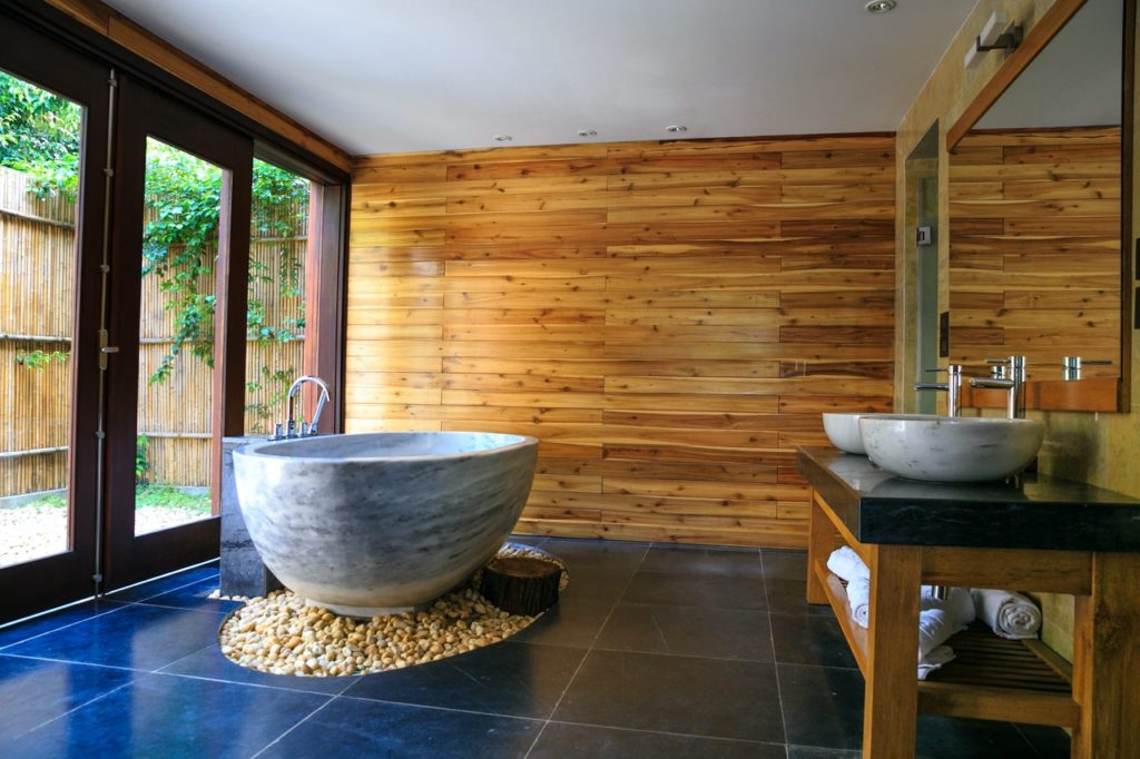 Beautiful bathroom showing off water based wood stains