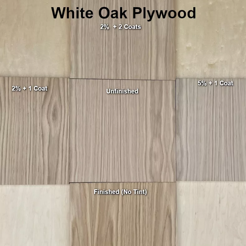 Samples of the natural wood look using white oak plywood