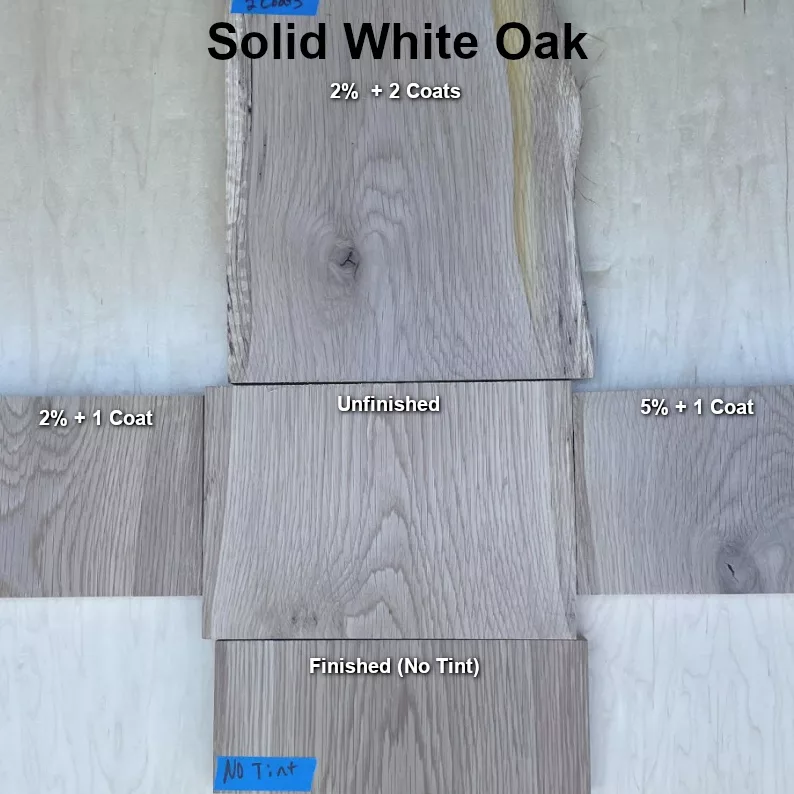 Samples of the natural wood look using solid white oak