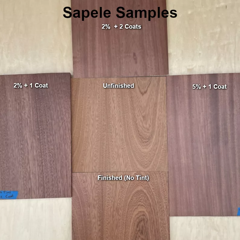 Samples of the natural wood look using sapele