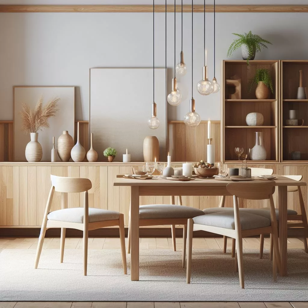 A beautiful dining room featuring the natural wood look