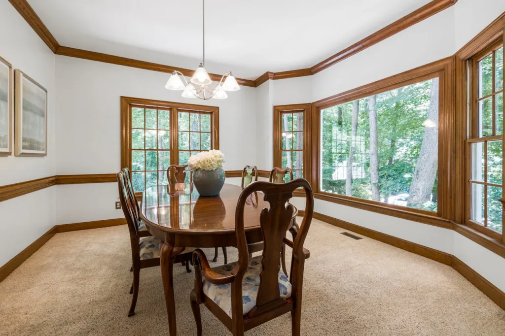 A Sunny Dining Area Featuring Water-Based Polycarbonate Urethane on the  Wood Trim